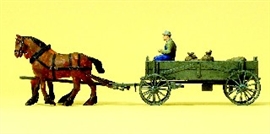 Zdjęcie Preiser 30411 - Wóz, 2 konie z woźnicą
